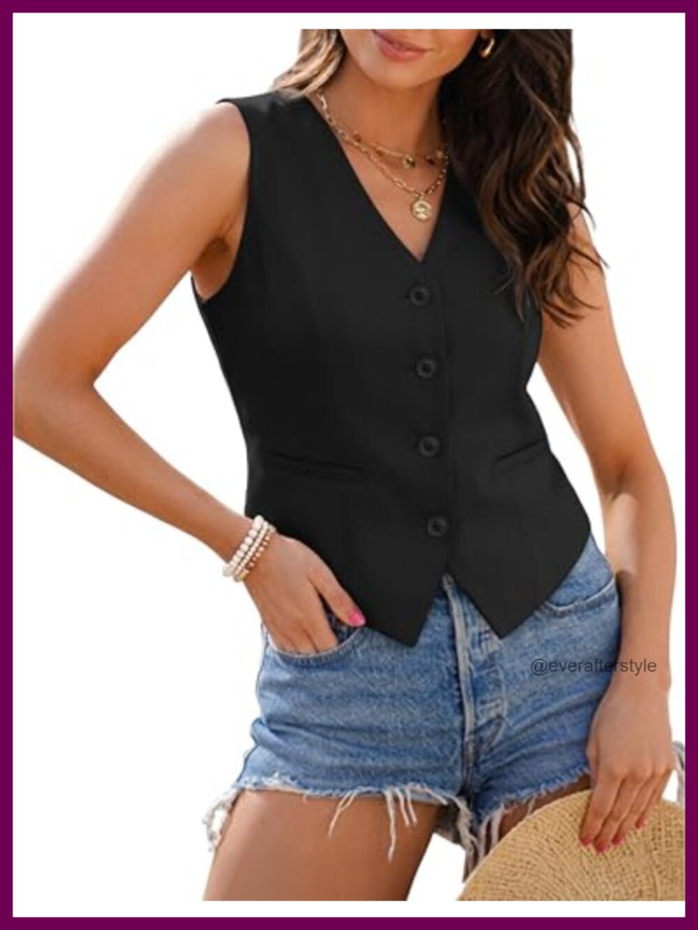 GoMamee Women's Slim Fit V-Neck Waistcoat Suit Vest Button Front
